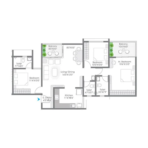 AR Amora Wakad 3 BHK Floor Plan Image